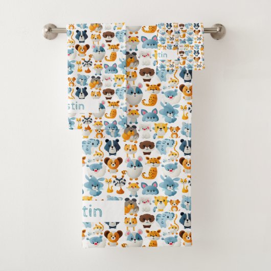 Niedliche Tiere Individuelle Name Kinder Badhandtuch Set (Insitu)