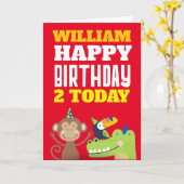 Niedliche Tiere Kinder jeden Alters Rote Geburtsta Karte (Gelbe Blume)