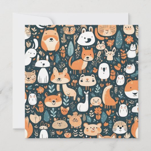 Niedliche Tiere machen Spaß beim Design, grüne Dek Einladung (Vorderseite)