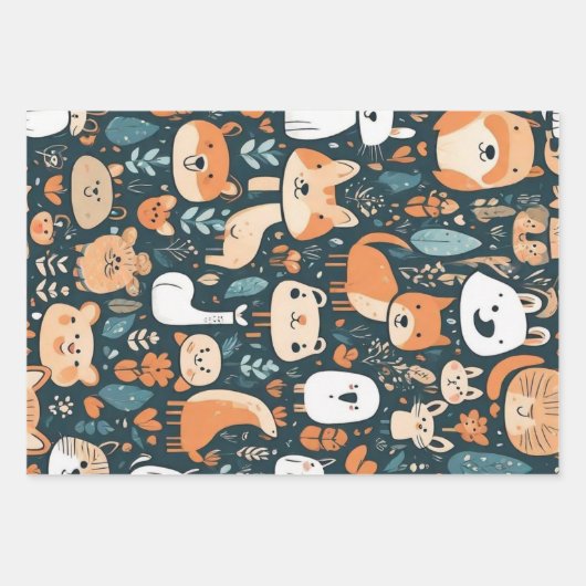 Niedliche Tiere machen Spaß beim Design, grüne Dek Geschenkpapier Set (Vorderseite)