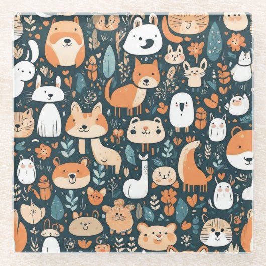 Niedliche Tiere machen Spaß beim Design, grüne Dek Glasuntersetzer (Vorderseite)