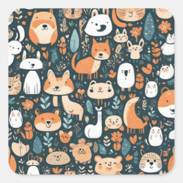 Niedliche Tiere machen Spaß beim Design, grüne Dek Quadratischer Aufkleber