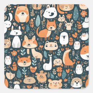 Niedliche Tiere machen Spaß beim Design, grüne Dek Quadratischer Aufkleber