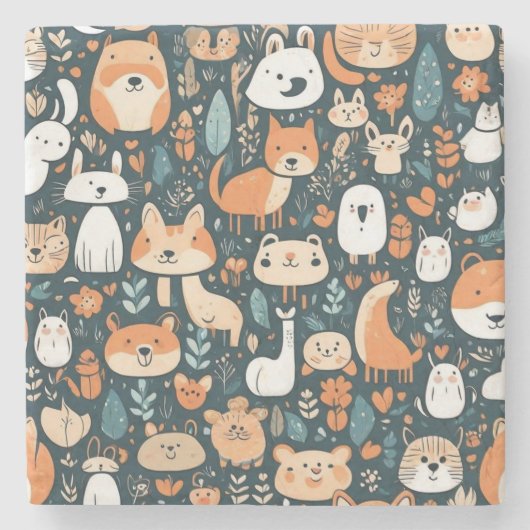 Niedliche Tiere machen Spaß beim Design, grüne Dek Steinuntersetzer (Vorderseite)