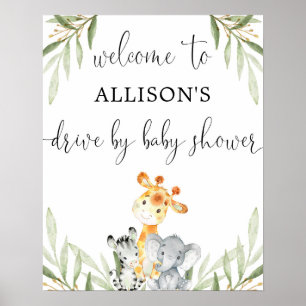 Niedliche Tiere mit Babydusche Begrüßungszeichen Poster