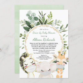 Niedliche Tiere mit Babydusche, grün Gold Einladung