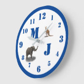 Niedliche Tiere Mit Monogramm Acrylwand Große Wanduhr (Winkel)