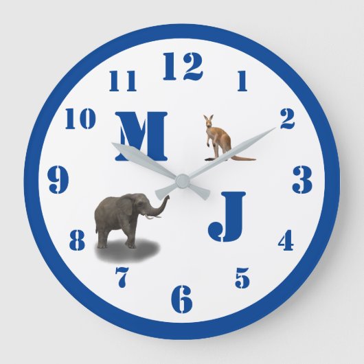 Niedliche Tiere Mit Monogramm Acrylwand Große Wanduhr (Vorderseite)