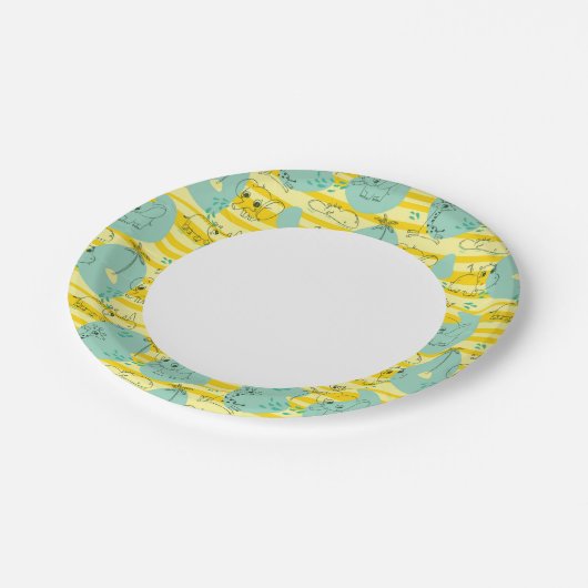 Niedliche Tiere mit Wasser 2 Pappteller (Schrägansicht)