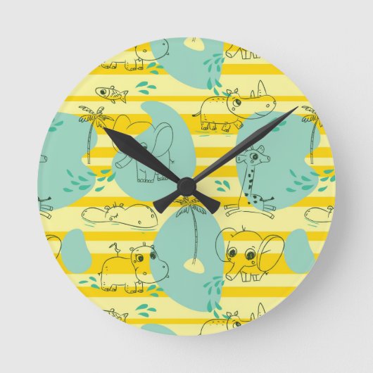 Niedliche Tiere mit Wasser 2 Runde Wanduhr (Vorderseite)