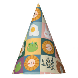 Niedliche Tiere patchwork buntes Party Hut Partyhütchen