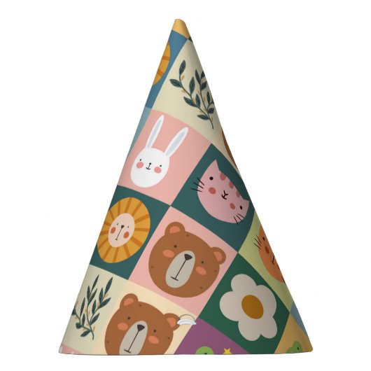 Niedliche Tiere patchwork buntes Party Hut Partyhütchen (Rechts)