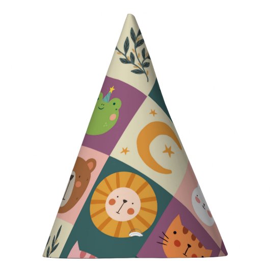 Niedliche Tiere patchwork farbig Partyhütchen (Rechts)
