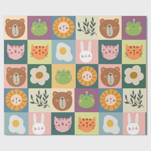 Niedliche Tiere-Patchwork-Wrapping-Papier Geschenkpapier (Flach)