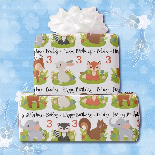 Niedliche Tiere Personalisieren Name & Alter Gebur Geschenkpapier