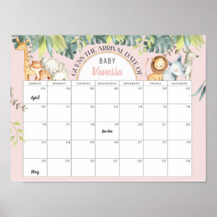 Niedliche Tiere Rosa Dschungelmädchen Babydusche Poster