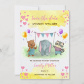 Niedliche Tiere Rosa gelbe Babydusche Save the Dat Save The Date