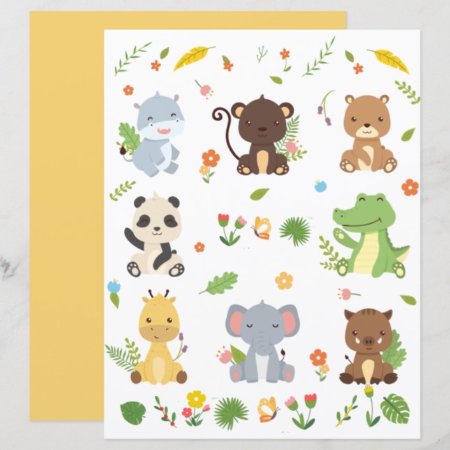 Niedliche Tiere Sammlung 4 - Scrapbooking Papier (Vorne/Hinten)