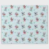 Niedliche Tiere Skifahren und Snowboarden auf blau Geschenkpapier (Flach)