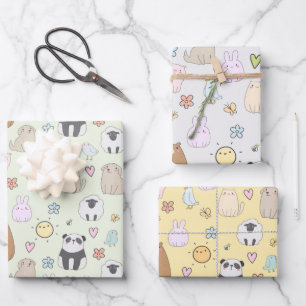 Niedliche Tiere und Muster-Papier für Vögel Baby Geschenkpapier Set