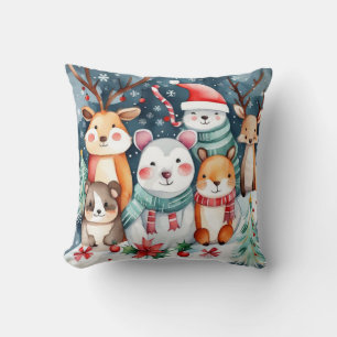 Niedliche Tiere unter dem Weihnachtsbaumdesign Kissen