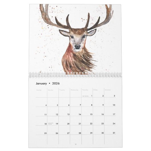 Niedliche Tiere Wasserfarbenscheißenfox Hirschwald Kalender (Jan 2026)