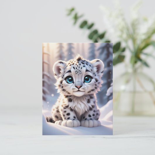 Niedliche Tiere, Winter, Schneeleopard, Postüberqu Postkarte (Stehend Vorderseite)