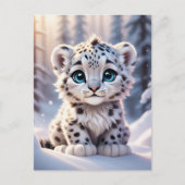 Niedliche Tiere, Winter, Schneeleopard, Postüberqu Postkarte (Vorderseite)