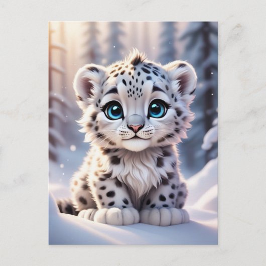 Niedliche Tiere, Winter, Schneeleopard, Postüberqu Postkarte (Vorderseite)