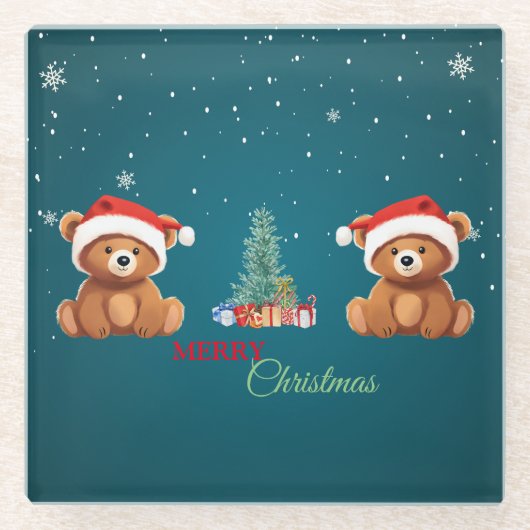 Niedliche Tiere Winterbär Weihnachtsbaum Glasuntersetzer (Vorderseite)