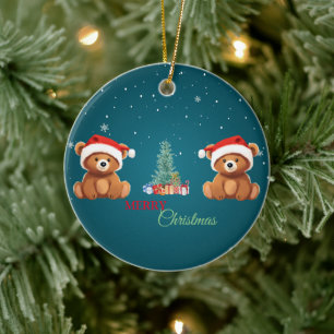 Niedliche Tiere Winterbär Weihnachtsbaum Keramik Ornament