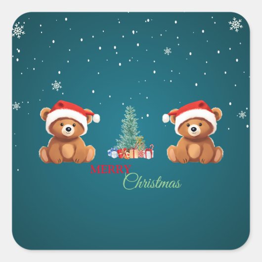 Niedliche Tiere Winterbär Weihnachtsbaum Quadratischer Aufkleber (Vorderseite)