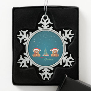 Niedliche Tiere Winterbär Weihnachtsbaum Schneeflocken Zinn-Ornament