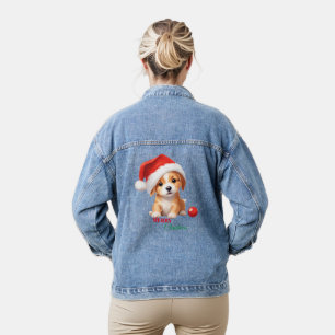 Niedliche Tiere Winterwelpen Hund Weihnachten Jeansjacke