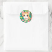 niedliche Tierkatze mit Blume Runder Aufkleber (Tasche)