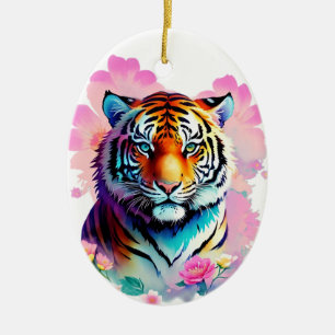 Niedliche Tiger-Blume Keramik Ornament