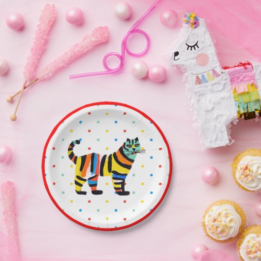 Niedliche Tiger Cat Polka Dot Birthday Pappteller (Party)