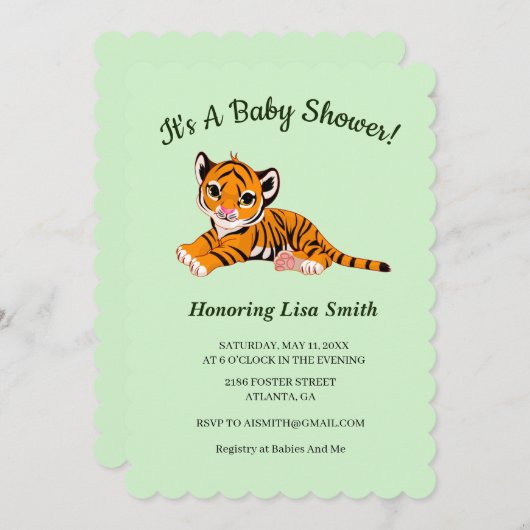 Niedliche Tiger Cub Babydusche Einladung (Vorne/Hinten)
