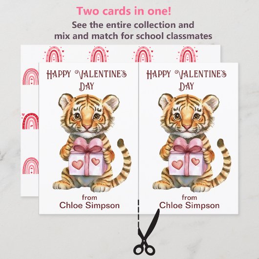 Niedliche Tiger Cub Kid's Valentine-Klassenzimmer- Postkarte