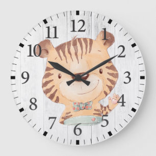 Niedliche Tiger-Cube in der Krawatte Bow Wall Cloc Große Wanduhr