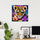 Niedliche Tiger Cube umgeben von Blume Poster (Heimbüro)