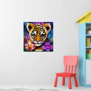 Niedliche Tiger Cube umgeben von Blume Poster