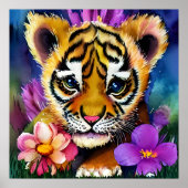 Niedliche Tiger Cube umgeben von Blume Poster (Vorne)