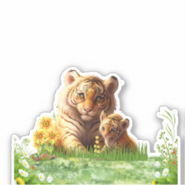 Niedliche Tiger Mama & Baby Floral Wasserfarbe Cus Aufkleber