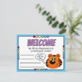 Niedliche Tiger- und Regenbogenvorschule Willkomme Postkarte (Stehend Vorderseite)