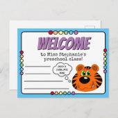 Niedliche Tiger- und Regenbogenvorschule Willkomme Postkarte (Vorne/Hinten)