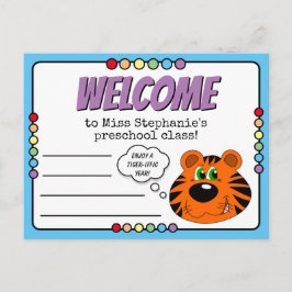 Niedliche Tiger- und Regenbogenvorschule Willkomme Postkarte
