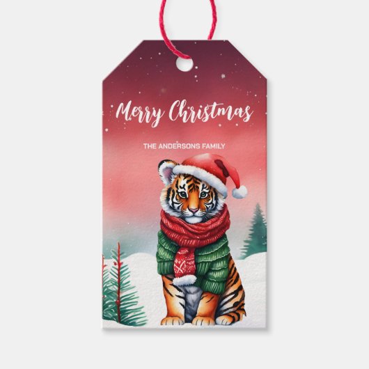 Niedliche Tigersafari Weihnachts-Party Schneekinde Geschenkanhänger (Vorderseite)