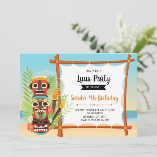 Niedliche tiki Party Einladung (Stehend Vorderseite)