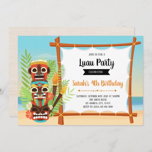 Niedliche tiki Party Einladung (Vorne/Hinten)